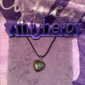 Baltic Brown Polished Stone Crystal Heart Pendant with Faux Leather Necklace